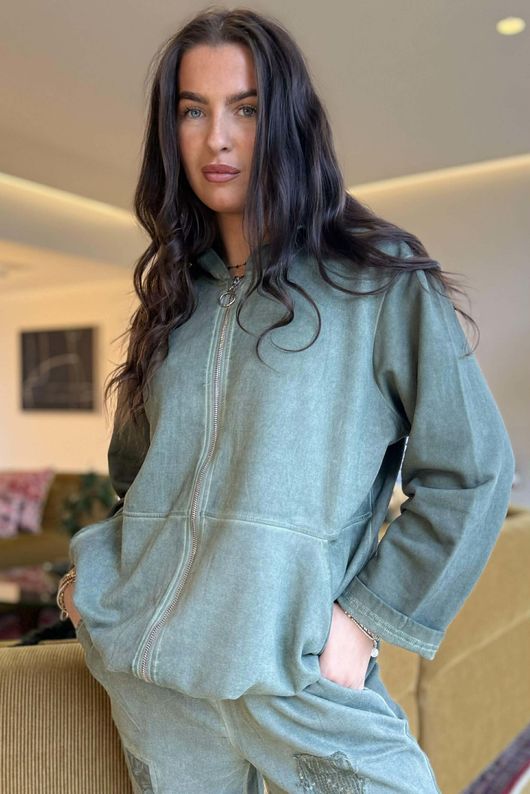 Anine Soft Touch Seam Pocket Hoodie Washed Khaki /5 